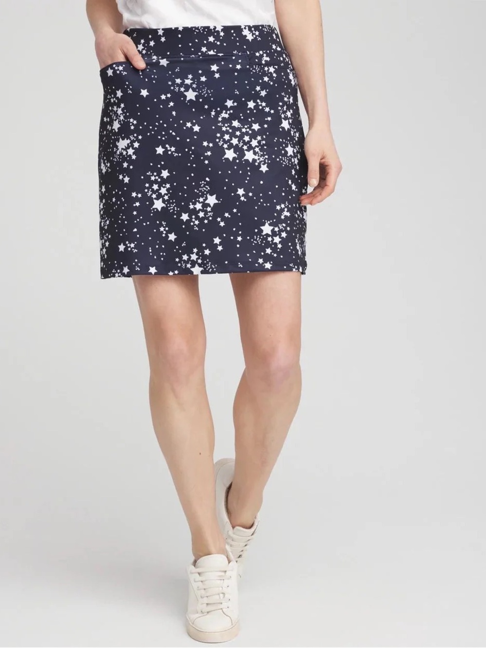 Chico's UPF Knit Stars Skort Size 3/ XL Stretch Sporty Celestial Trendy